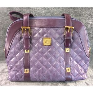 Gaebri Purple Quilted Handbag Satchel Tote Purse Faux‎ Leather Gold Hardware